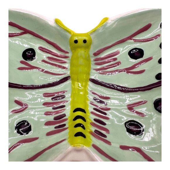 Butterfly Ceramic Hand Painted Signed Trinket Soap Dish Whimsy Jewelry Holder - Picture 2 of 12